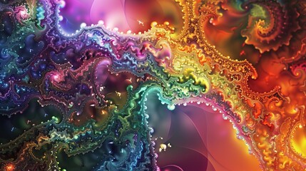 A vibrant fractal pattern with a swirling mix of colors