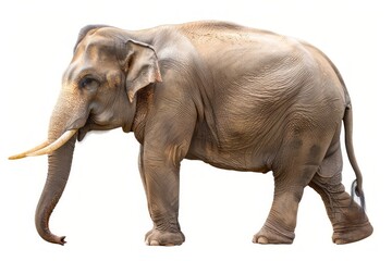 Obraz premium Elephant in realistic detail on a white backdrop. Lifelike portrayal of an elephant. Concept of animal study, wildlife, and natural depiction.