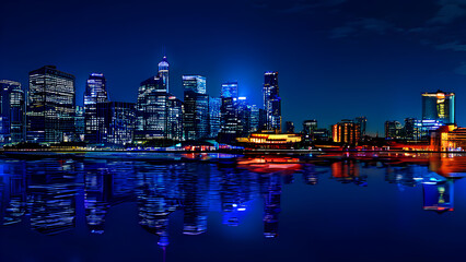 Obraz premium Urban Serenity - Mesmerizing Cityscape with Shimmering Building Reflections