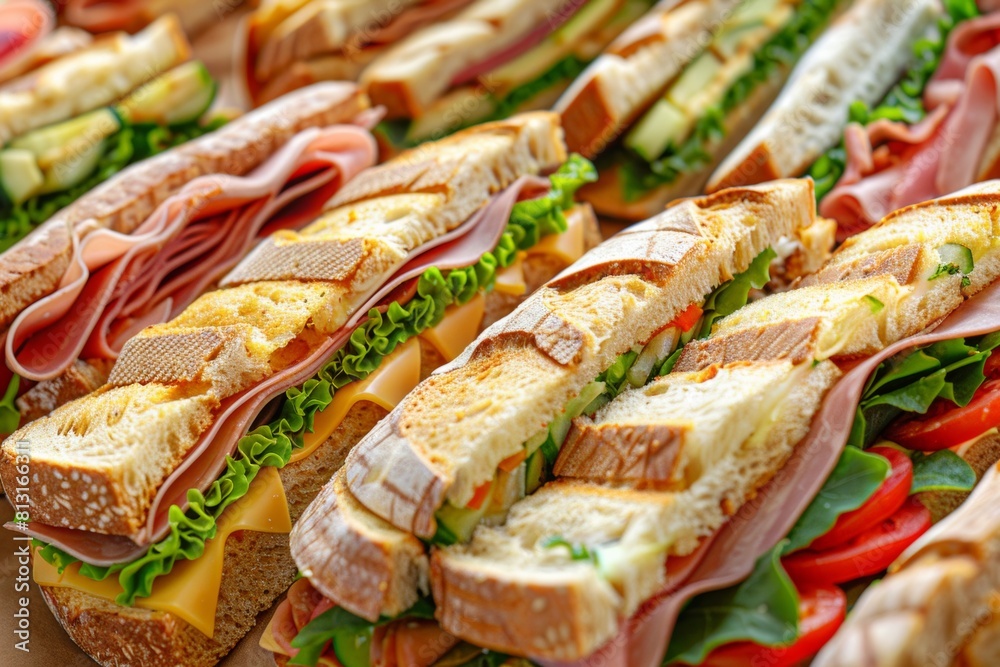 Poster explore a variety of mouth-watering sandwiches nestled in a cardboard box, showcasing a colorful arr
