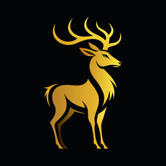 Gold unique regal golden stag, closeup, business logo vector, sphere style, luxury, premium style logo, elegant vector logo, consistency in every shape, perfect logo, dark black combined background,