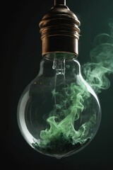 Liquid Illusion: Green Smoke Swirls Within a Glass Bulb