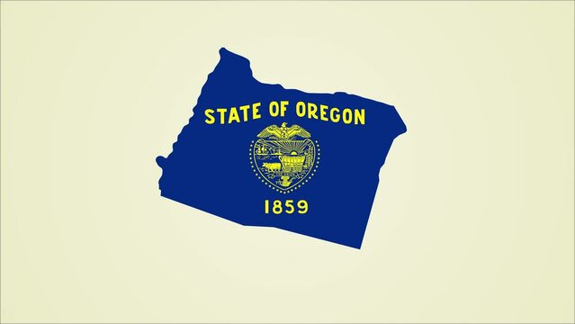Oregon state flag United States map outline zoom in animation