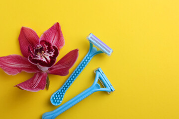 razors for removing unwanted body hair on a bright background. Home hair removal method