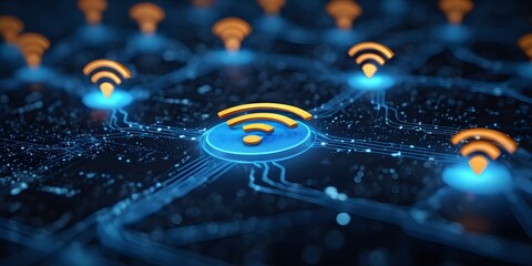 Wireless network and connection abstract data background with wifi symbol