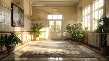 Fototapeta premium A large single room in a retirement home with an entrance