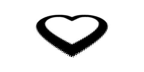 Heart shape. Black faded heart silhouette isolated on white background. Modern fade halftone frame. Fades element for design prints. Contemporary fading