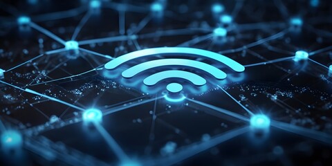Abstract data background with Wi-Fi symbol, wifi wireless network and connection 