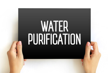 Water purification text on card, concept background