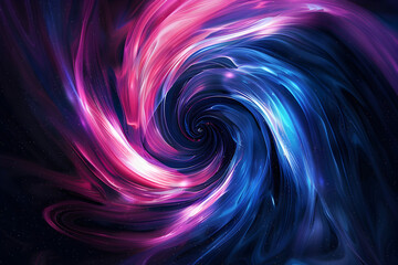 Mesmerizing abstract neon galaxy with swirling pink and blue hues. Captivating art on black background.