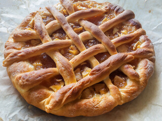 Homemade Peach Lattice Pie on Parchment