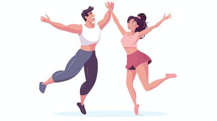 Fototapeta na wymiar Romantic couple cartoon characters doing gymnastics