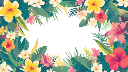 Fototapeta na wymiar Round frame of tropical flowers with place for text