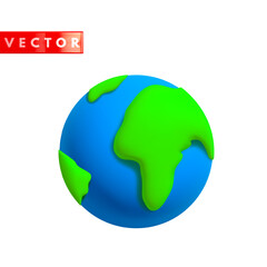 3d planet earth in cartoon minimal style isolated on white background. Plastic icon earth globe for Earth day, world environment day. Vector illustration
