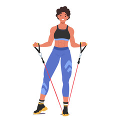 Fototapeta premium Female Bodybuilder Character Using Resistance Band, Showcasing Strength And Vitality. Woman In Athletic Gear