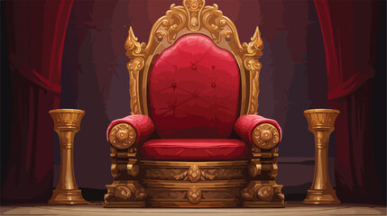Royal throne standing on podium with red velvet car