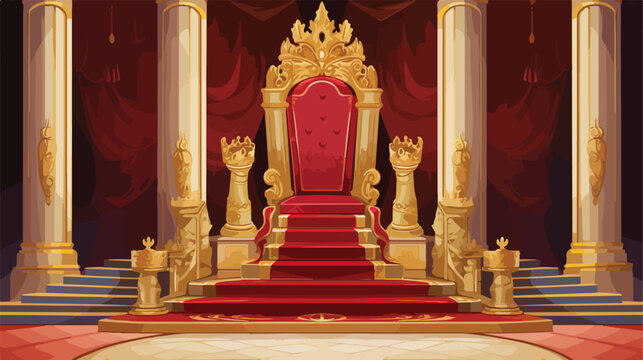 Royal throne standing on podium with red velvet car