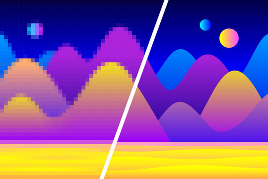 Low resolution pixelated image and high resolution image