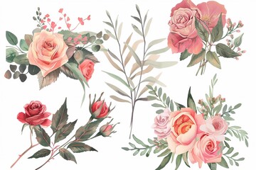 Exquisite collection of romantic flowers featuring roses, delicate leaves, floral bouquets, and beautifully crafted flower compositions