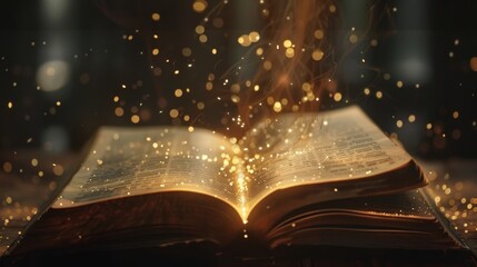 Enchanting Tales Unfold Magical Specks Dance from the Pages of an Open Book