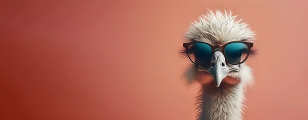 Ostrich bird in sunglass shade glasses isolated on gradient background, commercial, advertisement, Creative animal concept with copy space
