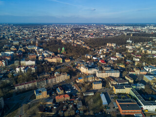 Riga aerial view to districts of town.