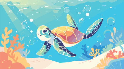 Sea turtle. Vector illustration of a poster of a se