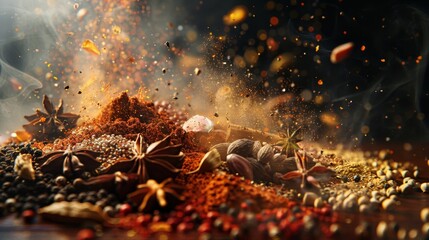 Sensory Symphony A Vibrant Array of Global Spices for Culinary Delights - Powered by Adobe