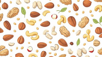 Seamless pattern and border with nuts and peanuts h