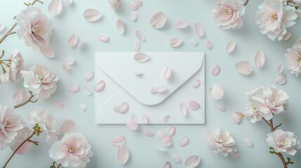 Blossoming Love Elegant Wedding Invitation Mockup with Cherry Blossom Surroundings