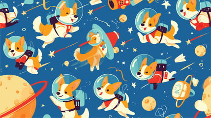 Seamless pattern with Welsh Corgi dogs flying in op