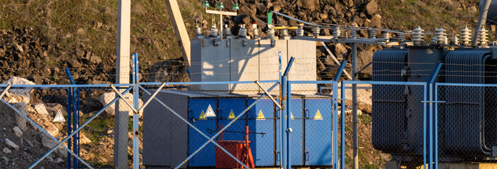 Electricity distribution station, fenced area