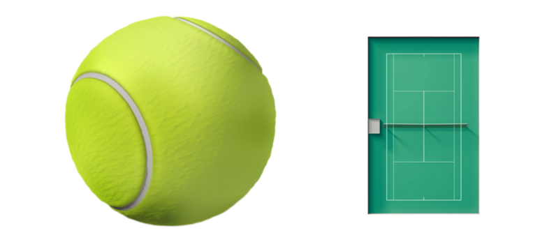 Cut out tennis set. Tennis Equipment png Set. Set of tennis court, tennis ball, isolated on transparent background. 