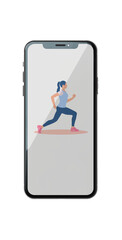 Smartphone with sport app illustration isolated on transparent background. Fitness smart device to monitor training statistics. Active lifestyle concept. Health and sport device. 