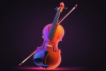 Neon Glow: Violin and Bow in a Symphony of Purple Light - Powered by Adobe