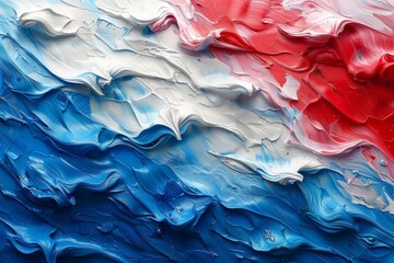 Wavy, high-detail texture of vivid red and blue paint represents a mixture of emotions and art