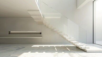 Obraz premium A minimalist staircase with floating steps and glass railings, adding a touch of elegance to the interior space.