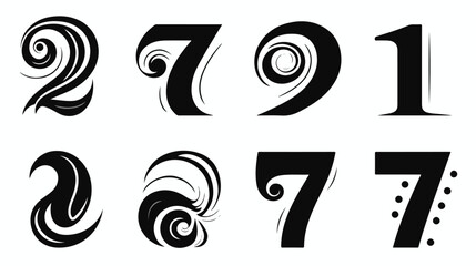 Set of black and white number seven logo templates