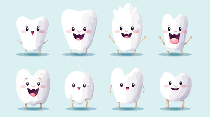 Set of cute happy shiny white tooth characters show