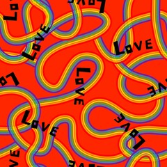 Naklejka premium Cartoon pride rainbow seamless lgbt love pattern for wrapping paper and fabrics and linens and fashion textiles