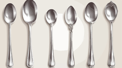 Set of different angles of metal silver tone spoons
