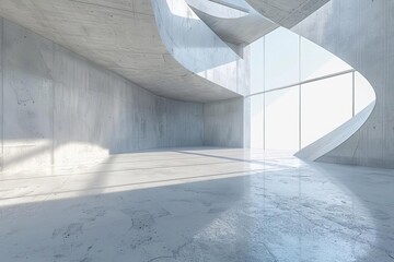 abstract futuristic 3d architecture with empty concrete floor modern minimalist interior design