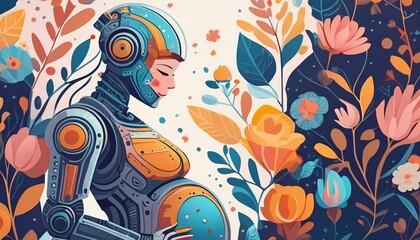 Obraz premium Generated image of a pregnant robot