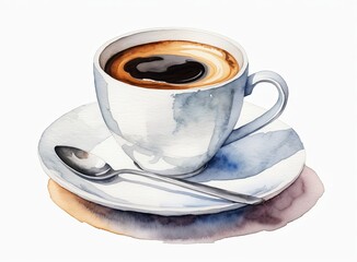 Drawing of a coffee cup and saucer on a white background 