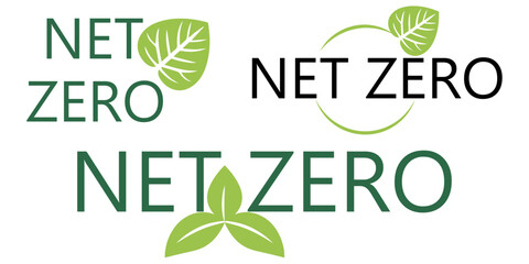 Set of net zero icons. Net zero carbon eco stamp symbol