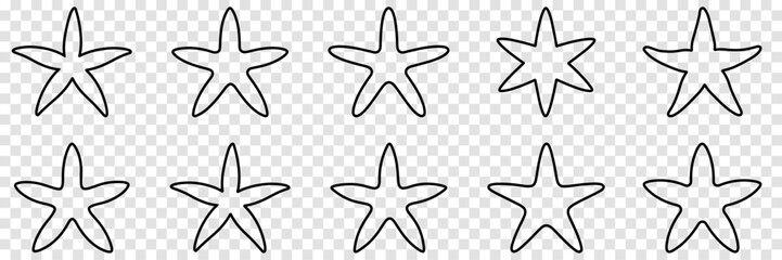Set of starfish line icons. Vector illustration isolated on transparent background