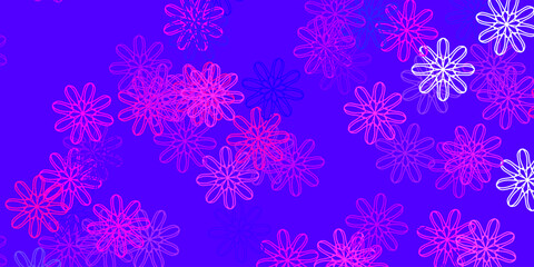 Light Pink, Blue vector doodle pattern with flowers.