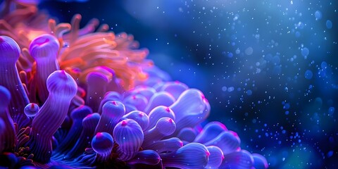 Vibrant Close-Up of Coral with Water Droplets Against Ocean Background. Concept Close-Up Photography, Coral Reefs, Vibrant Colors, Water Droplets, Ocean Background