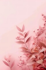 Pink wallpaper with flowers and leaves and a pink background