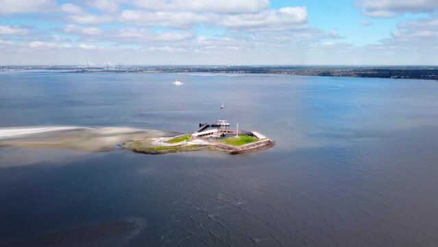 Fort Sumter National Monument 4k cinematic view, Charleston, South Carolina, United States.